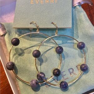 New Everri Gold Tone Blue Beaded Drop Hoop Earrings Casual Boho Bohemian Resort